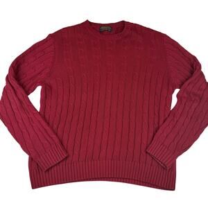 Brooks Brothers Cable Knit Cotton Sweater Burgundy L